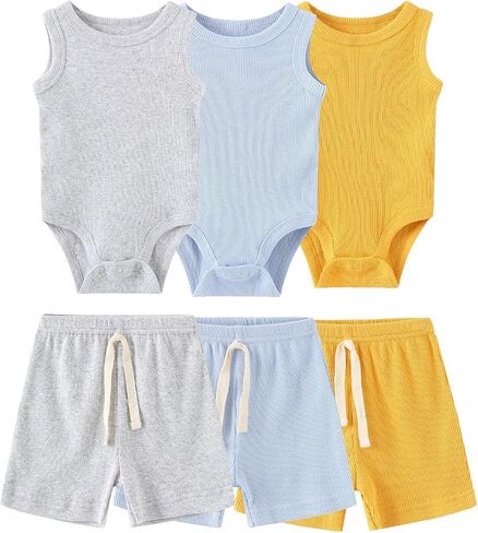 Baby Layette Set 6-Piece Unisex Bodysuits Pants Set Toddler Boy Girl Gift Sets in Saudi Arabia