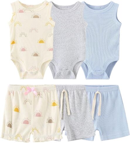 Baby Layette Set 6-Piece Unisex Bodysuits Pants Set Toddler Boy Girl Gift Sets in Saudi Arabia