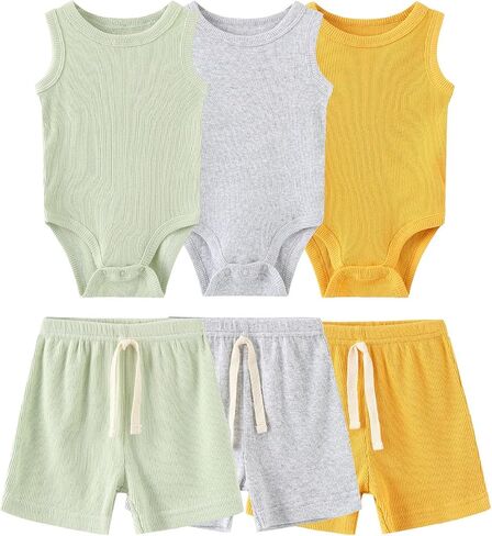 Baby Layette Set 6-Piece Unisex Bodysuits Pants Set Toddler Boy Girl Gift Sets in Saudi Arabia