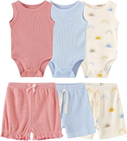 Baby Layette Set 6-Piece Unisex Bodysuits Pants Set Toddler Boy Girl Gift Sets in Saudi Arabia