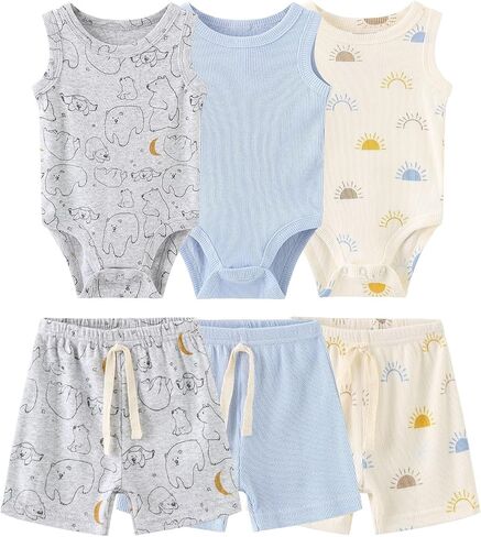 Baby Layette Set 6-Piece Unisex Bodysuits Pants Set Toddler Boy Girl Gift Sets in Saudi Arabia