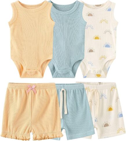 Baby Layette Set 6-Piece Unisex Bodysuits Pants Set Toddler Boy Girl Gift Sets in Saudi Arabia