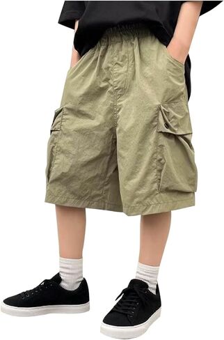 الأولاد الشوراء الصيفية الفضفاضة شورتات البضائع فضفاضة مرنة السحب على المخيمات في الهواء الطلق شورتات المشي لمسافات طويلة مع جيوب رفرف لمدة 5-16 سنة in Kuwait