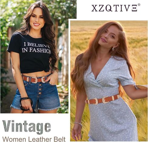 XZQTIVE النساء حزام جلد السيدات خمر الحزام الغربي الرجعية راعية البقر حزام جلد حزام خصر أسود لفساتين السراويل الجينز in Kuwait
