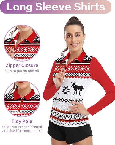 Womens Long Sleeve Golf Shirts Print Golf Tops Athletic Moisture Wicking Tennis Shirts Golf Clothing in Kuwait