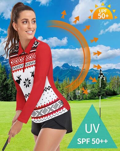 Womens Long Sleeve Golf Shirts Print Golf Tops Athletic Moisture Wicking Tennis Shirts Golf Clothing in Kuwait