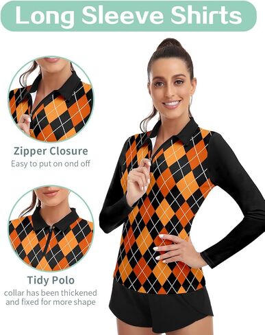 Womens Long Sleeve Golf Shirts Print Golf Tops Athletic Moisture Wicking Tennis Shirts Golf Clothing in Kuwait