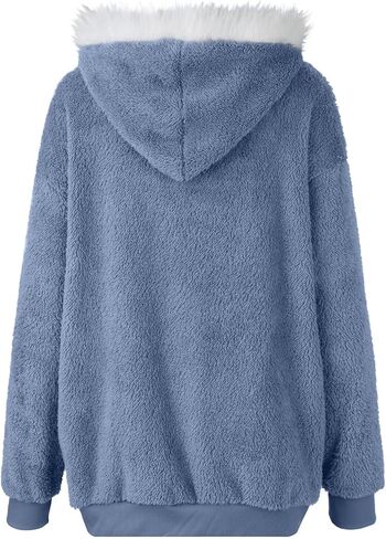 Women 2023 Winter Fuzzy Fleece Coat Plus Size Plush Fluffy Sweatshirt Hoodie with Pockets Parka Loose Blazer Hooded in Saudi Arabia
