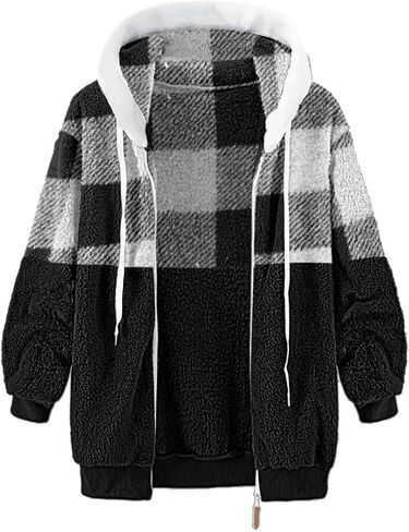 Women 2023 Winter Fuzzy Fleece Coat Plus Size Plush Fluffy Sweatshirt Hoodie with Pockets Parka Loose Blazer Hooded in Saudi Arabia