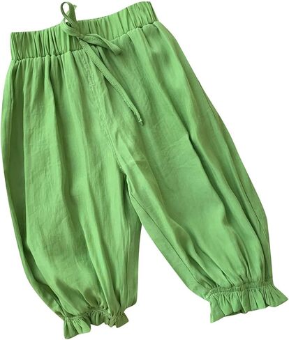 Cotton Linen Harem Bloomers Pants for Baby Toddler Solid Color Casual Ankle Pants Loose Long Drawstring Pants in Saudi Arabia