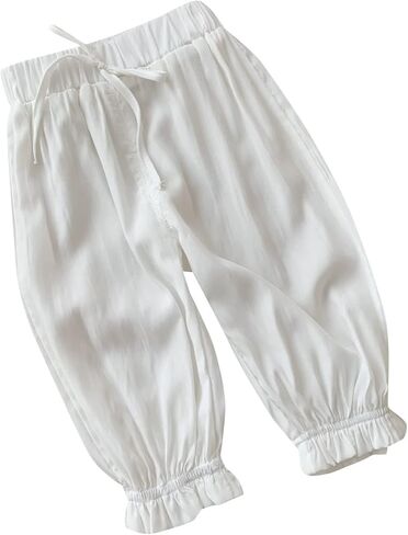 Cotton Linen Harem Bloomers Pants for Baby Toddler Solid Color Casual Ankle Pants Loose Long Drawstring Pants in Saudi Arabia