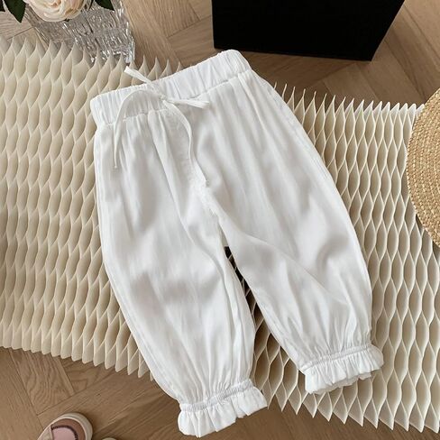 Cotton Linen Harem Bloomers Pants for Baby Toddler Solid Color Casual Ankle Pants Loose Long Drawstring Pants in Saudi Arabia