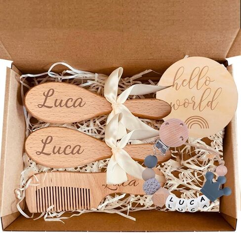 3Pcs Personalized Wooden Baby Hair Brush and Comb Bristles,Custom Newborn Soft Hair Baby Gift in Saudi Arabia