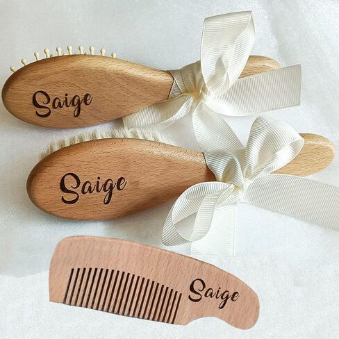 3Pcs Personalized Wooden Baby Hair Brush and Comb Bristles,Custom Newborn Soft Hair Baby Gift in Saudi Arabia