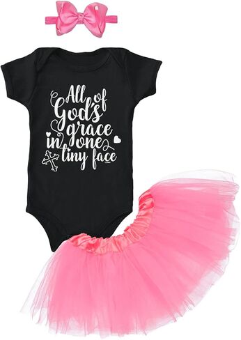 Tcombo All Of God's Grace In One Tiny Face Baby Bodysuit + Tutu Skirt + Bow Headband Set in Saudi Arabia