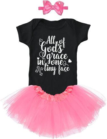 Tcombo All Of God's Grace In One Tiny Face Baby Bodysuit + Tutu Skirt + Bow Headband Set in Saudi Arabia