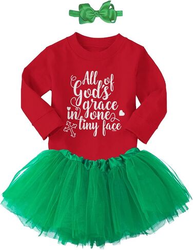 Tcombo All Of God's Grace In One Tiny Face Baby Bodysuit + Tutu Skirt + Bow Headband Set in Saudi Arabia