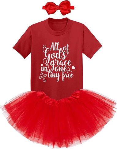Tcombo All Of God's Grace In One Tiny Face Baby Bodysuit + Tutu Skirt + Bow Headband Set in Saudi Arabia