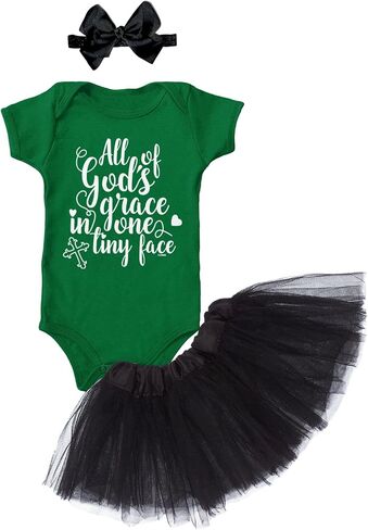 Tcombo All Of God's Grace In One Tiny Face Baby Bodysuit + Tutu Skirt + Bow Headband Set in Saudi Arabia