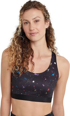 Champion Women's The Absolute Eco Strappy Bra, Sport Paint Splatter Black, Small in Saudi Arabia