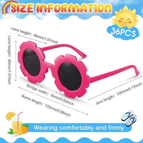 36 Pairs Kids Flower Sunglasses Round Girls Toddler Flower Sunglasses Cute Baby Sunglasses Outdoor Beach Eyewear for Boys Girls Infant Party Favors in Kuwait