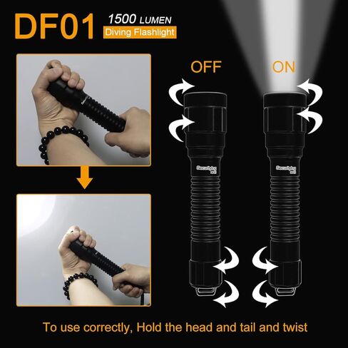 مصباح غوص DFM01 1800LM من SecurityIng، مصباح غوص مقاوم للماء IPX8، تحكم مغناطيسي، 5 أوضاع ضوء غوص، مصباح يدوي تحت الماء قابل لإعادة الشحن للغطس ورحلات الغوص in Saudi Arabia