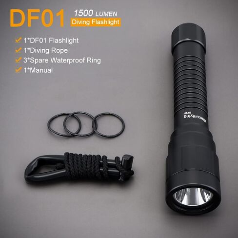 مصباح غوص DFM01 1800LM من SecurityIng، مصباح غوص مقاوم للماء IPX8، تحكم مغناطيسي، 5 أوضاع ضوء غوص، مصباح يدوي تحت الماء قابل لإعادة الشحن للغطس ورحلات الغوص in Saudi Arabia