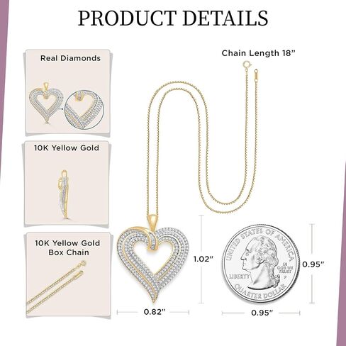 Jewelili Heart Necklace Pendant with Natural White Round and Baguette Diamonds 1/2 Cttw in 10K White or Yellow Gold 18" Box Chain in Saudi Arabia