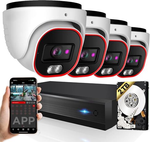 Surveillance Camera System with AI Object Recognition – 8CH NVR, 8 x 4MP PoE CCTV Cameras, HDD 2TB, Dome/Turret, H.265, Audio, Hybrid LED, IP67 Waterproof, IR 20m in Saudi Arabia