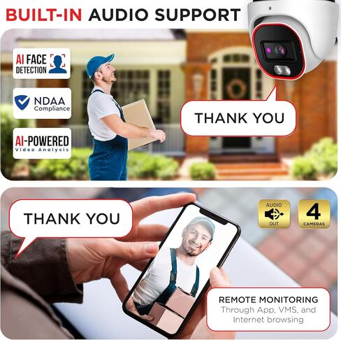 Surveillance Camera System with AI Object Recognition – 8CH NVR, 8 x 4MP PoE CCTV Cameras, HDD 2TB, Dome/Turret, H.265, Audio, Hybrid LED, IP67 Waterproof, IR 20m in Saudi Arabia