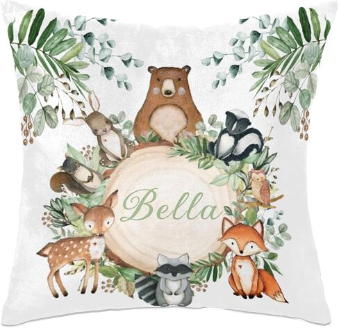 Personalized Baby Name Nursery Throw Pillow Cover for Baby Boy Girl Gift Custom Pillow with Name Personaized Throw Pillow Cove Sofa Couch Cushion Home Decor Pillow - Woodland Animals in Kuwait