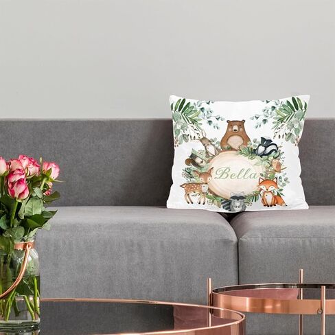 Personalized Baby Name Nursery Throw Pillow Cover for Baby Boy Girl Gift Custom Pillow with Name Personaized Throw Pillow Cove Sofa Couch Cushion Home Decor Pillow - Woodland Animals in Kuwait