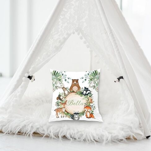 Personalized Baby Name Nursery Throw Pillow Cover for Baby Boy Girl Gift Custom Pillow with Name Personaized Throw Pillow Cove Sofa Couch Cushion Home Decor Pillow - Woodland Animals in Kuwait