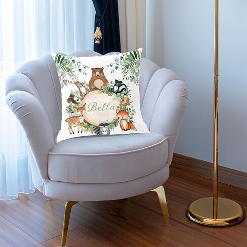 Personalized Baby Name Nursery Throw Pillow Cover for Baby Boy Girl Gift Custom Pillow with Name Personaized Throw Pillow Cove Sofa Couch Cushion Home Decor Pillow - Woodland Animals in Kuwait