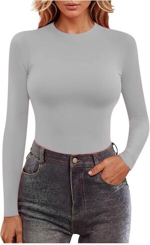 Long Sleeve Shirts for Women Petite Casual Basic Going Out Tops Workout Slim Fit Y2K Tops Crew Neck Tight T Shirts in Saudi Arabia