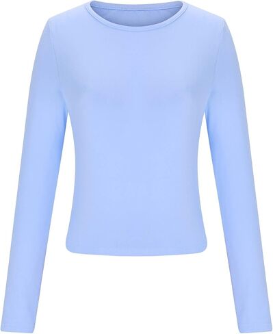 Long Sleeve Shirts for Women Petite Casual Basic Going Out Tops Workout Slim Fit Y2K Tops Crew Neck Tight T Shirts in Saudi Arabia