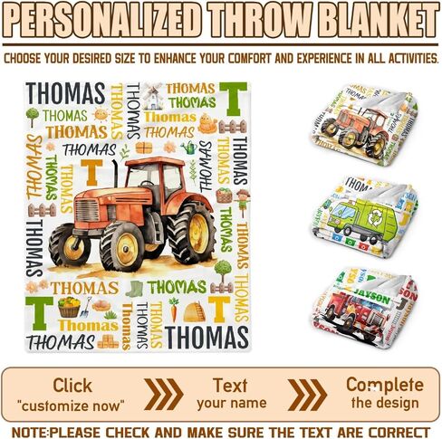 Personalized Baby Blanket for Girls Boys - Custom Tractor Truck Blanket,Swaddle Throw for Toddlers Infants Newborns Nursery Stroller Crib,30"x40"-Toddlers/Pets Size in Saudi Arabia