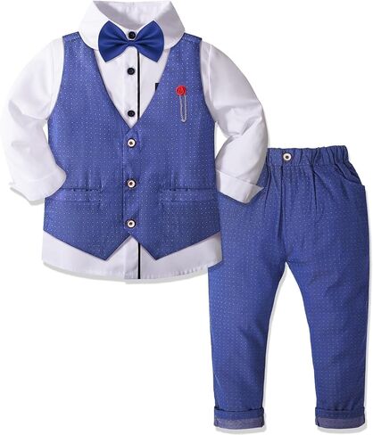 Nwada Boys Suit Set Formal Dress Shirt with Bow Tie, Slim Vest and Pants Toddler Boy Clothes Suits in Saudi Arabia