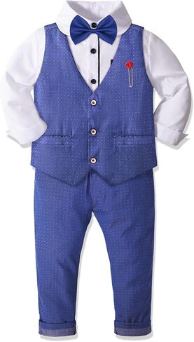Nwada Boys Suit Set Formal Dress Shirt with Bow Tie, Slim Vest and Pants Toddler Boy Clothes Suits in Saudi Arabia