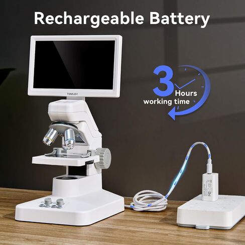 Tomlov DM301 Pro Biological Microscope 1200x: 7 "مجهر رقمي LCD مع إخراج USB و HDMI ، متوافق مع iPhone و Android و Mac & Windows - رائع للبالغين ، استخدام Hobby Kids & STEM in Saudi Arabia