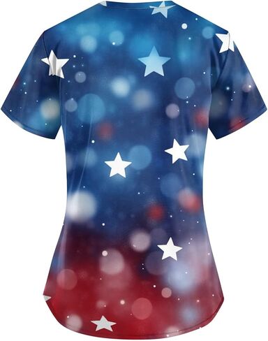 فرك الرابع من يوليو للنساء ضد الرقبة القصير الأكمام مع الجيوب العلم طباعة قمم الوطنية ملابس التمريض in Kuwait