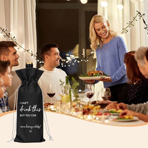 （Black） I Cant Drink This But You Can Pregnancy Announcement for Grandparents Aunt Parents New Mom Dad Pregnancy Announcement Wine Bag in Kuwait