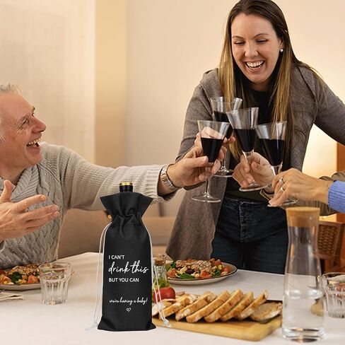 （Black） I Cant Drink This But You Can Pregnancy Announcement for Grandparents Aunt Parents New Mom Dad Pregnancy Announcement Wine Bag in Kuwait