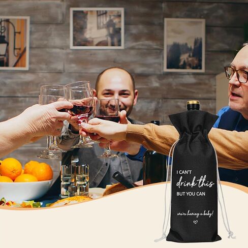 （Black） I Cant Drink This But You Can Pregnancy Announcement for Grandparents Aunt Parents New Mom Dad Pregnancy Announcement Wine Bag in Kuwait