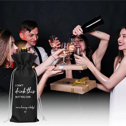 （Black） I Cant Drink This But You Can Pregnancy Announcement for Grandparents Aunt Parents New Mom Dad Pregnancy Announcement Wine Bag in Kuwait
