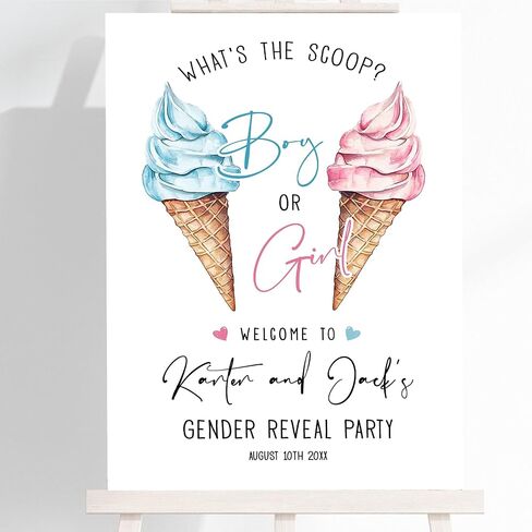 VD2025 ما هو Scoop Scoop Gender Deflive علامة ترحيب الطفل ، فتى مخصص أو فتاة آيس كريم ، وتكشف عن جنس الديكور دش ، علامة ترحيب الآيس كريم. in Kuwait