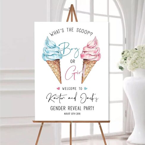 VD2025 ما هو Scoop Scoop Gender Deflive علامة ترحيب الطفل ، فتى مخصص أو فتاة آيس كريم ، وتكشف عن جنس الديكور دش ، علامة ترحيب الآيس كريم. in Kuwait