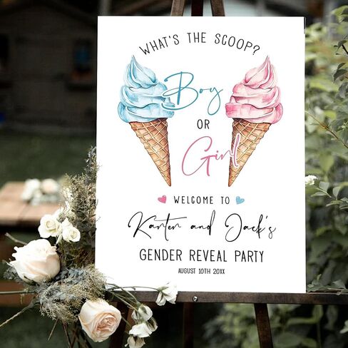 VD2025 ما هو Scoop Scoop Gender Deflive علامة ترحيب الطفل ، فتى مخصص أو فتاة آيس كريم ، وتكشف عن جنس الديكور دش ، علامة ترحيب الآيس كريم. in Kuwait
