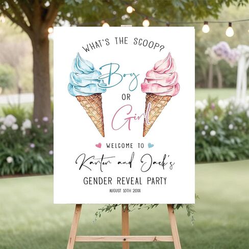 VD2025 ما هو Scoop Scoop Gender Deflive علامة ترحيب الطفل ، فتى مخصص أو فتاة آيس كريم ، وتكشف عن جنس الديكور دش ، علامة ترحيب الآيس كريم. in Kuwait