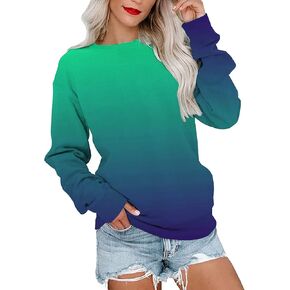 Womens Sweatshirts Crewneck Loose Fitting Tops Long Sleeve Color Block Casual Lightweight Shirts Pullover Blouses